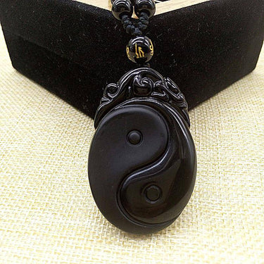 Obsidian Carved Yin and Yang Pendant Necklace